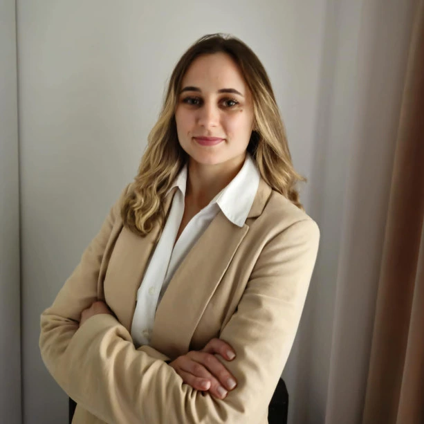Weronika Jurek, logopedka, terapeutka Sensoplastyki® i nauczycielka, portret w jasnej marynarce z założonymi rękami.